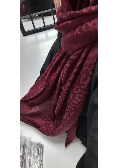 Aminenesil Leopar Desen Aerobin Şal Bordo Renk