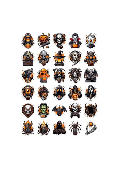 30 Adet Korkunç Gamer Sticker Seti - Laptop Telefon Kılıfı İçin Çok Renkli