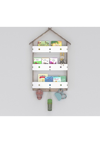 Mingitav Maison Çatılı Askılı Ahşap Eğitici Montessori Kitaplık Ahşap