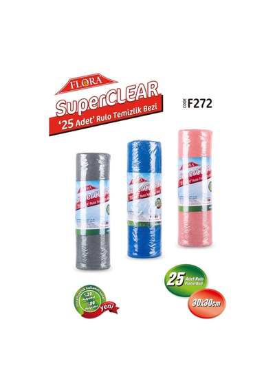 Superclear Mikrofiber Pratik Temizlik Bezi, 30x30 Cm Cırtlı Çok Amaçlı Mutfak Banyo Bezi 1 Rulo, 25 Adet - Asorti Renkler, F272 Belirtilmemiş