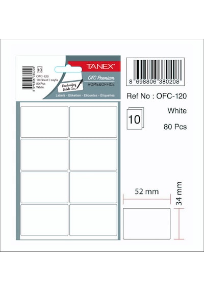 Tanex Ofis Etiketi Ofc-120 Beyaz 34X52 Mm