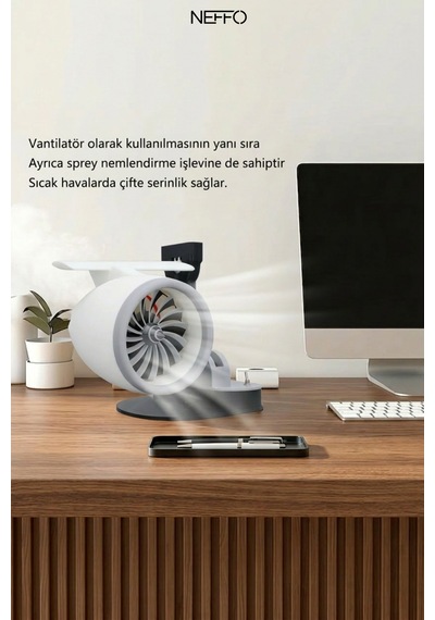 Turbo Motor Tasarımlı Hava Nemlendirici, Ayarlanabilir Hızlı, Led Işıklı Sessiz Soğutucu Fan