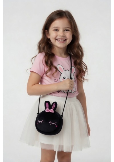 Mollycrush Kız Çocuk Hediyelik Siyah Mini Cüzdan Çanta Uyuyan İpli Omuz Model
