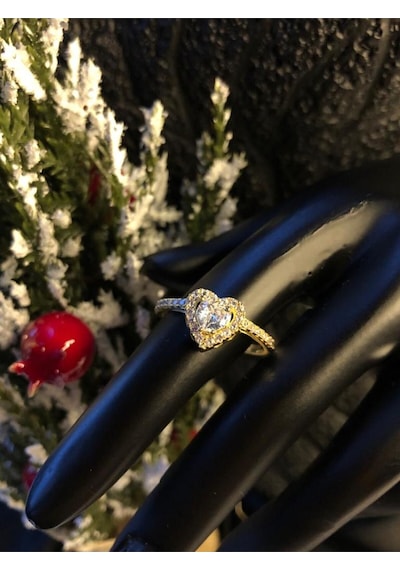 Vog Swarovski Taşlı Beyaz Kalpli 925 Ayar Gümüş Yüzük