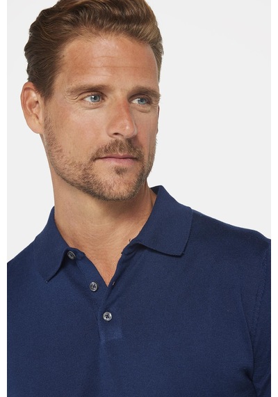 Tudors Erkek Slim Fit Dar Kesim Pamuklu Örme Triko Lacivert Polo Yaka Tişört-27349 Lacivert