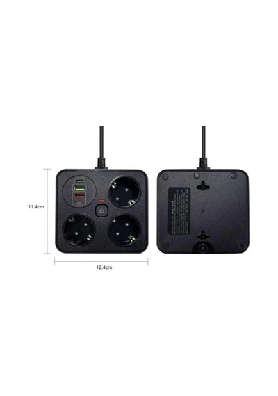 Akım Korumalı Anahtarlı Priz - 3x Priz - 2x Usb - 2x Type-c - 2 Mt Kablo Hızlı Şarj Özellikli Siyah Standart