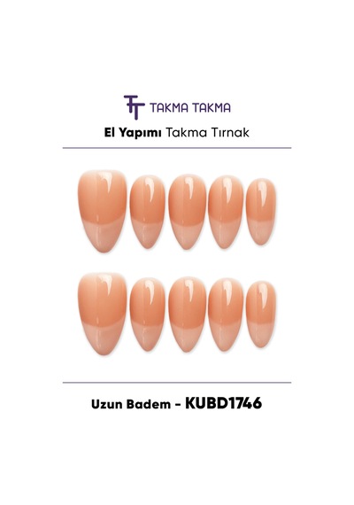 10'lu Kubd1746 Uzun Badem Tekrar Kullanılabilir El Yapımı Protez Takma Tırnak S