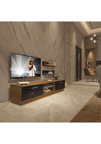 Decoraktiv Eko 4b Mdf Dvd Tv Ünitesi Tv Sehpası Pera - Siyah Mermer