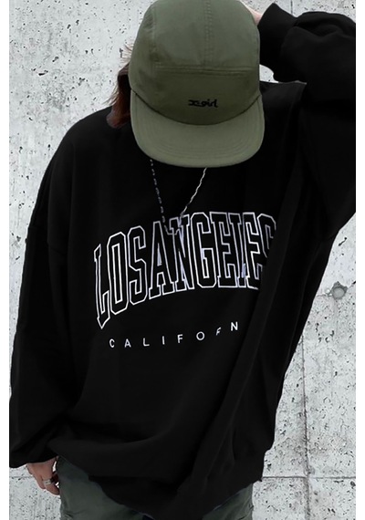 Mad Girls Siyah Baskılı Oversize Kadın Sweatshirt Mg780