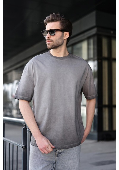 Madmext Siyah %100 Pamuklu Bisiklet Yaka Oversize Erkek Tişört E7177 Siyah