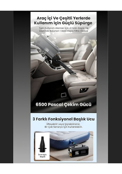 Castu Cs69 Jump Starter Süpürgeli Akü Takviye Cihazı 5 İn 1 18000mah Kompresörlü Powerbank