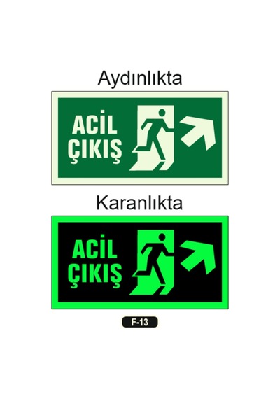 Fosforlu Acil Çıkış Yön Levhası F-13