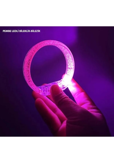 Mey İthalat Pembe Led Işıklı Baskı Yapılabilen Pilli Bileklik Bilezik 1,5 Cm Genişlik