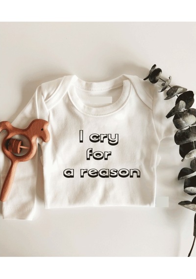 İmaj Tuğbababy I Cry For A Reason Uzun Kol Çıtçıtlı Organik Bebek Body Beyaz