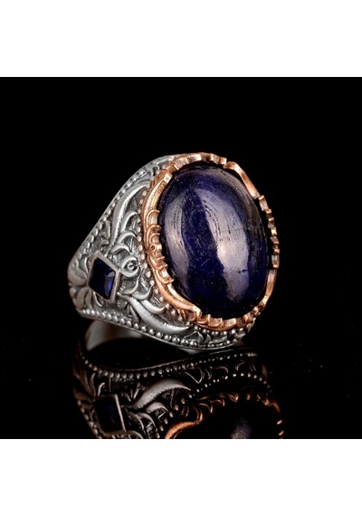 El Yapımı Sterlin Gümüş Erkek Yüzük Gerçek Doğal Cabochon Safir Taşı Şık Ve Zamansız Tasarım Gümüş