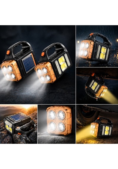 Yüksek Kalite Full Fonksiyonlu El Feneri Şarjlı Solor Usb Çıkışlı Beyaz Led Işıklı Abber Led Işıklı Siyah