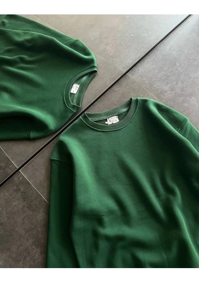 Freedom Storee Kadın Kışlık Bisiklet Yaka Üç İplik Basic Sweatshirt - Haki Çok Renkli