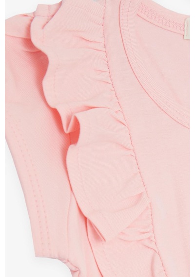 Breeze Kız Çocuk Tişört Fırfırlı Güpür Nakışlı 3-8 Yaş, Pembe Pembe