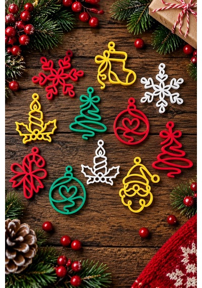 Yılbaşı Figürlü Noel Süsleri - 6 Adetli Paket - Karışık Renkler Diğer