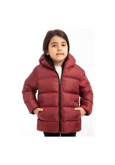 Kız Çocuk Polarlı Kapüşonlu Su Geçirmez Rüzgara Dayanıklı Şişme Kışlık Mont & Kaban-42 Bordo