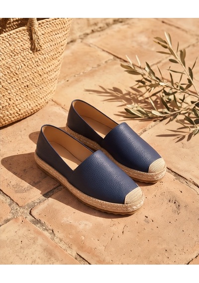 Futsishoes Lucıa Lacivert Hakiki Deri Dikiş Detaylı Kadın Espadril