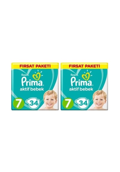 Prima Pampers Aktif Bebek Fırsat Paketi Bebek Bezi 15+ KG 7 Beden 2 x 34 Adet 2'li