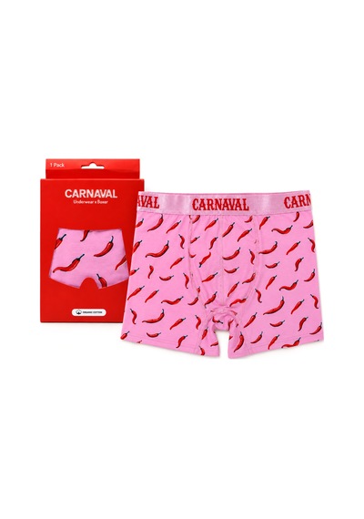 Carnaval Socks Acı Biber Desenli Erkek Boxer Pamuklu Likralı Parlak Lastikli Kutulu Pembe Çoklu