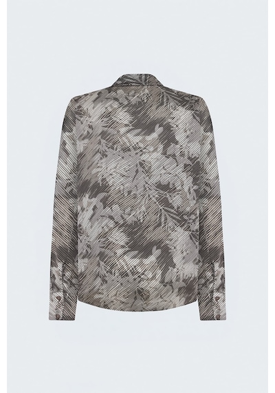 Sateen Çizgili Çiçek Desenli Gömlek - Kahve-137905