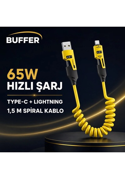 4'ü 1 Arada Esnek Spiral Hızlı Şarj Kablosu, Araç İçi Yaylı Kablo, Type-c Ve Lightning Uyumlu Çoklu Şarj Kablosu Diğer