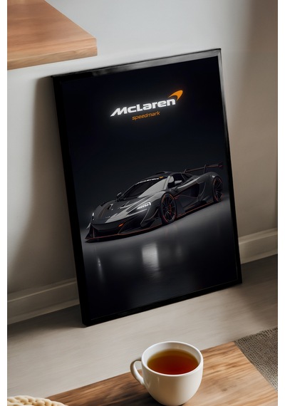 Mclaren P1 Gtr Siyah Ahşap Çerçeveli Poster, Dekoratif Araba Duvar Tablosu