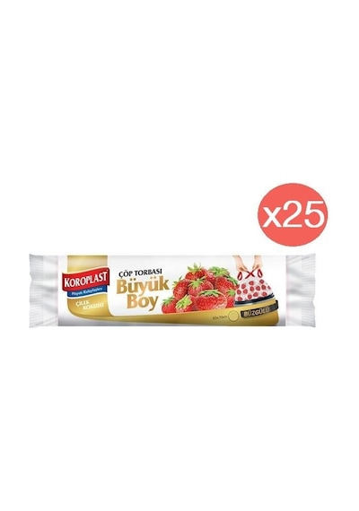 Koroplast Büzgülü Çilek Kokulu Büyük Çöp Torbası 25 Adet Beyaz 65 x 70 CM