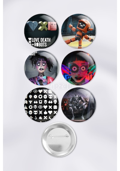 Love, Death & Robots Çanta Süsü Rozet İğneli Buton Rozet Seti 6 Adet Altılı