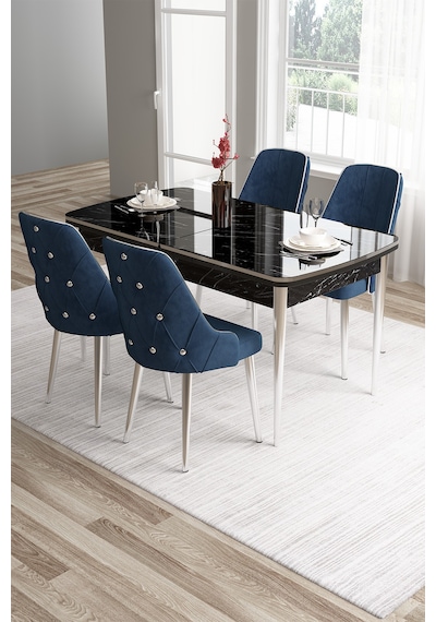 Canisa Tia Serisi 80x132 Mdf Açılabilir Siyah Mermer Desen Krom Detay Masa Takımı Ve 4 Lacivert Sandalye Masa Siyah Mermer Desen Sandalye Lacivert Canisa Tia Serisi 80x132 Mdf Açılabilir Siyah Mermer Desen Krom Detay Masa Takımı Ve 4 Lacivert Sandalye Masa Siyah Mermer Desen Sandalye Lacivert