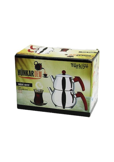 Midi Boy Küre Çelik Çaydanlık Seti Renkli Bakalit Kulp Üst Demlik: 0.5lt - Alt Suluk: 0.75lt Kendinden Süzg