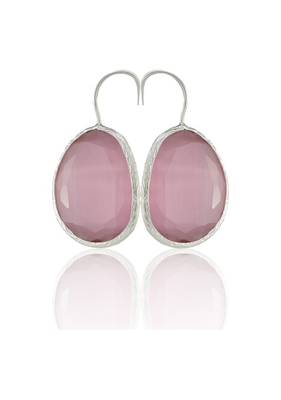 Kadir Jewellery Gümüş Kaplama Fosil Taşlı Küpe -el İşçiliği Ve Hipoalerjenik Küpe Pembe