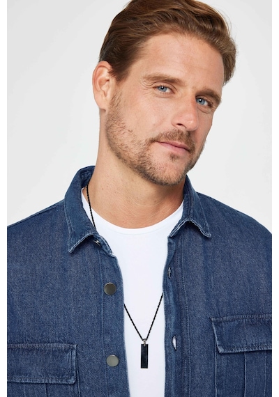 Tudors Relax Fit Uzun Kollu Rahat Kesim Çift Cepli Metal Düğmeli Denim Erkek Gömlek-31321-lacivert Lacivert