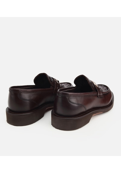 Hotiç Erkek Deri Kahverengi Örme Metal Detaylı Klasik Loafer