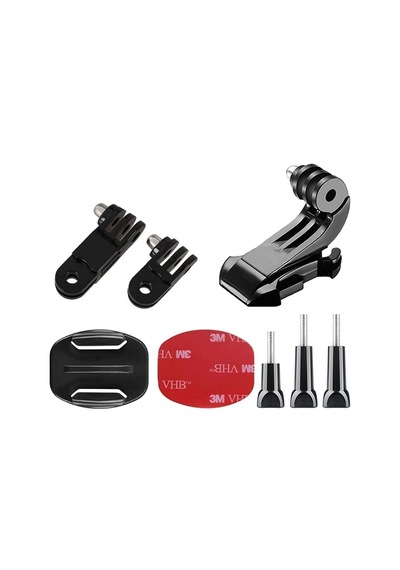 Gplus Bs08yvj 8 Parça Flat Zemin Düz Yüzey Vidalı J-hook Açılı 3 Yollu Aksiyon Kamera Uyumlu 3m Yapışkanlı Motor Kask Bağlantı Seti Siyah