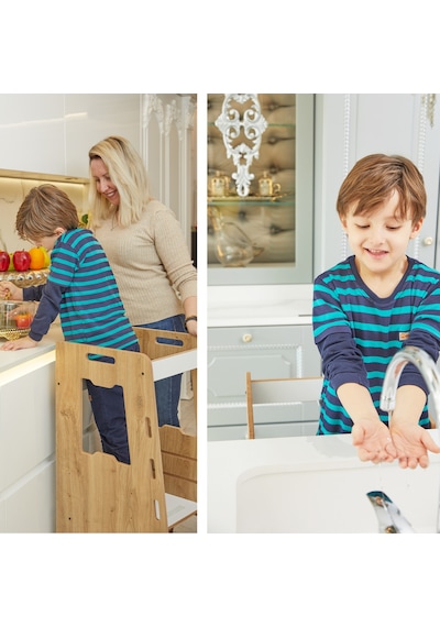 Ahşap Montessori Öğrenme Kulesi / 2-6 Yaş / Naturel Ahşap