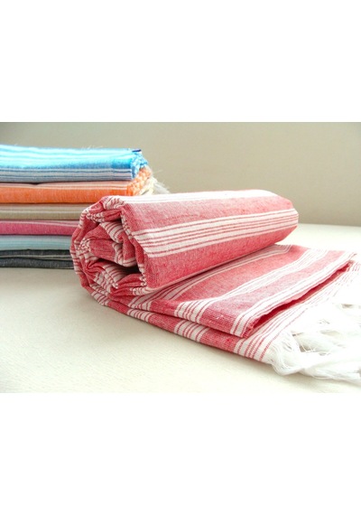 Kırmızı %80 Pamuk 175x96cm Peştemal Püsküllü Banyo Havlusu M1 Kırmızı