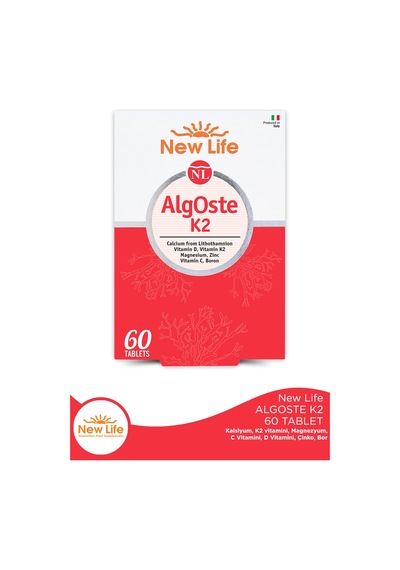 Algoste K2 60 Tablet Kalsiyum - K2 Vitamini - Magnezyum- D Ve C Vitamini - Çinko - Bor