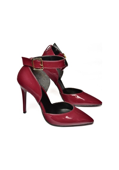 Fox Shoes K654073308 Bordo Rugan İnce Topuklu Kadın Ayakkabı Bordo