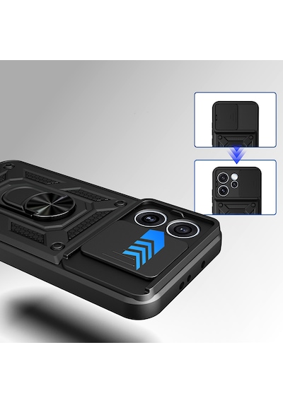 Maks Technology Oppo Reno 15 Pro Uyumlu Kılıf Magnetik Standlı Kamera Korumalı Mkst Sürgülü Vega Kapak - Siyah