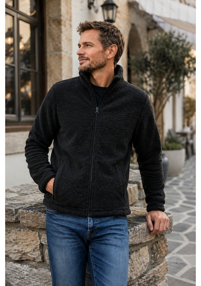 Luxıc Core Erkek Peluş Mont Slim Fit Dik Yaka Fermuarlı Cepli Günlük Spor Ceket Siyah