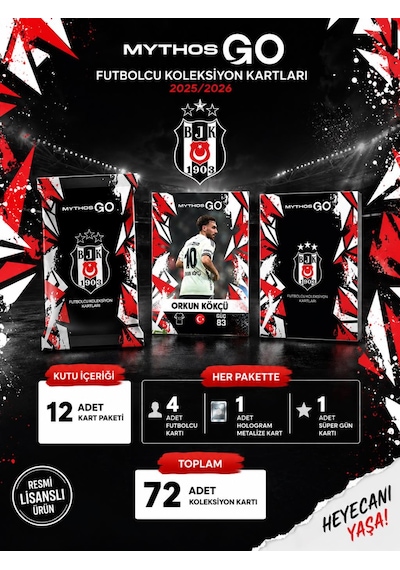 Beşiktaş Mythos Go Futbolcu Kartları 12'li Kutu 2025/2026 72 Kart Resmi Lisanslı
