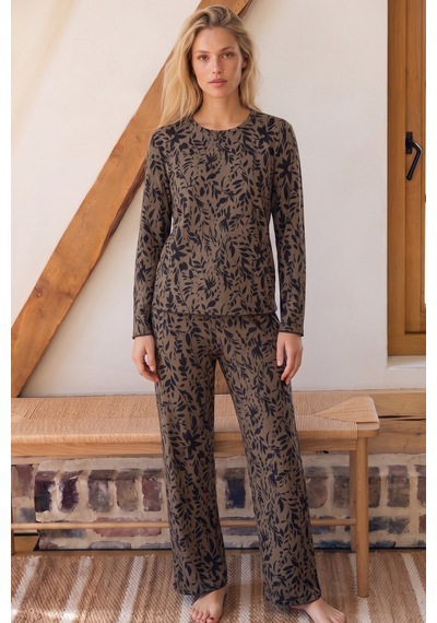 Siyah İnci Desenli Viskon Örme Pijama Takım 26224685 Çok Renkli