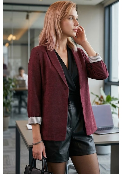 Armonika Kadın Bordo Kol İçi Çizgili Tek Düğmeli Ceket Arm-22k001122
