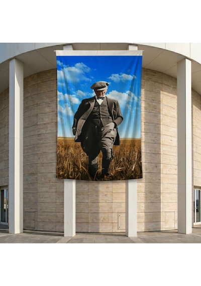 Atatürk Başak Tarlasında Yürürken Portre Poster Bayrak Premium Raşel Kumaş Ata60 2x3m Diğer