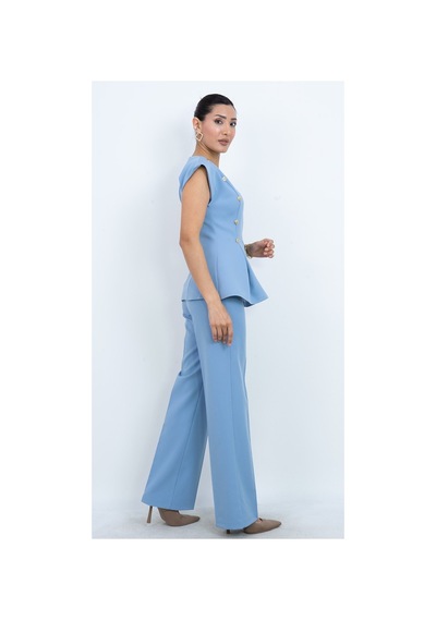 Dorne Moda Özel Koleksiyon Kruvaze Gold Düğmeli Peplum Bluz Ve Pantolon İkili Takım - Düğün - Mezuniyet - Ofis Şıklığı Mavi Mavi Dorne Moda Özel Koleksiyon Kruvaze Gold Düğmeli Peplum Bluz Ve Pantolon İkili Takım - Düğün - Mezuniyet - Ofis Şıklığı Mavi Mavi