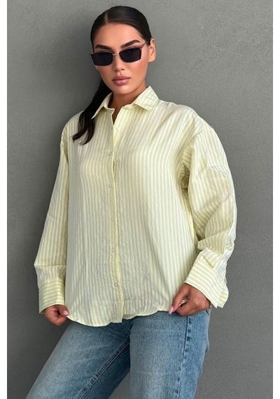 Madmext Sarı Çizgili Oversize Kadın Gömlek Mg2732